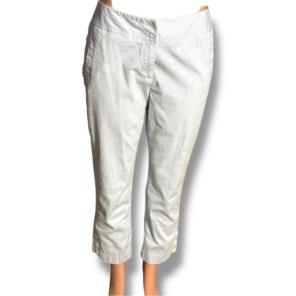 Rafaella Blue and White Pinstriped High Rise Cropped Capri Trousers with Buttons - Picture 15 of 16